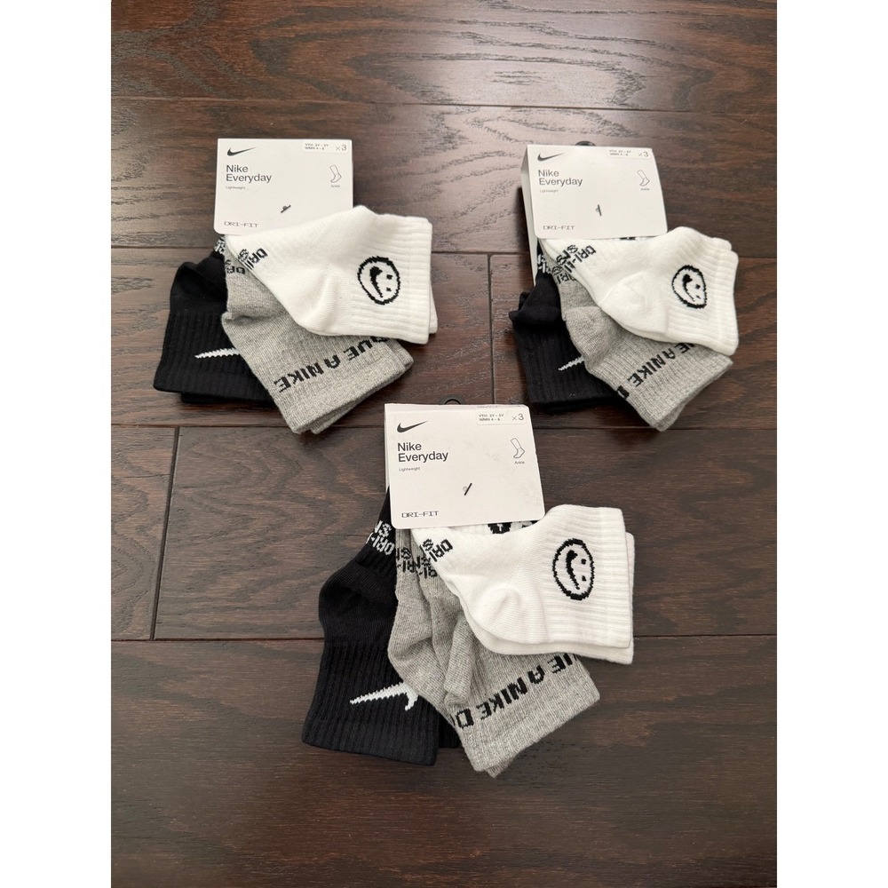 Nike Everyday Lightweight Ankle Socks 3-Pack Black Grey White CU8129-902 Small